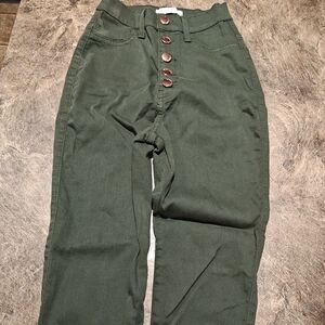 Stylish Green Button-Fly Straight Leg Pants